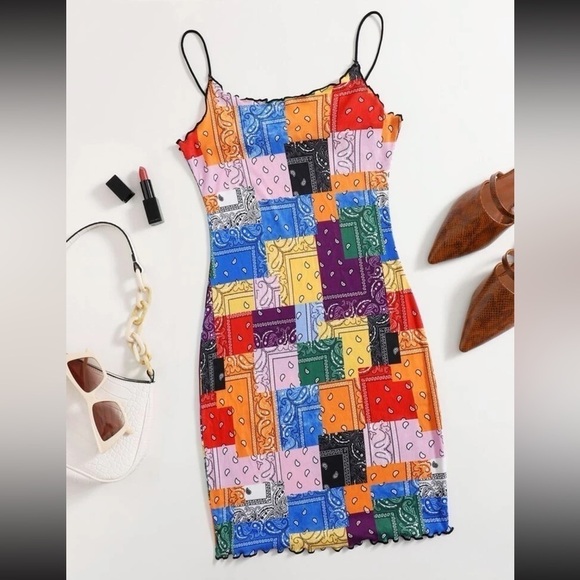 Bandana Lettuce Trim Patchwork Print Dress - Picture 5 of 9